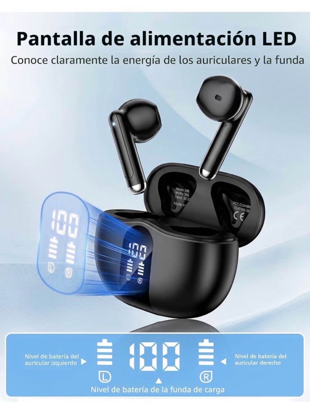 Black Wireless Bluetooth Earbuds with LED Charging Case - Brand